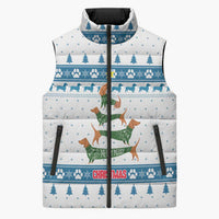 Dachshund Dog Tree Stack Sleeveless Puffer Jacket with Blue White Paw Print Pattern Design - Wonder Print Shop