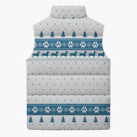 Dachshund Dog Tree Stack Sleeveless Puffer Jacket with Blue White Paw Print Pattern Design - Wonder Print Shop