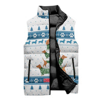 Dachshund Dog Tree Stack Sleeveless Puffer Jacket with Blue White Paw Print Pattern Design - Wonder Print Shop