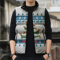 Dachshund Dog Tree Stack Sleeveless Puffer Jacket with Blue White Paw Print Pattern Design - Wonder Print Shop