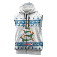 Dachshund Dog Tree Stack Sleeveless Zip Hoodie with Blue White Paw Print Pattern Design - Wonder Print Shop