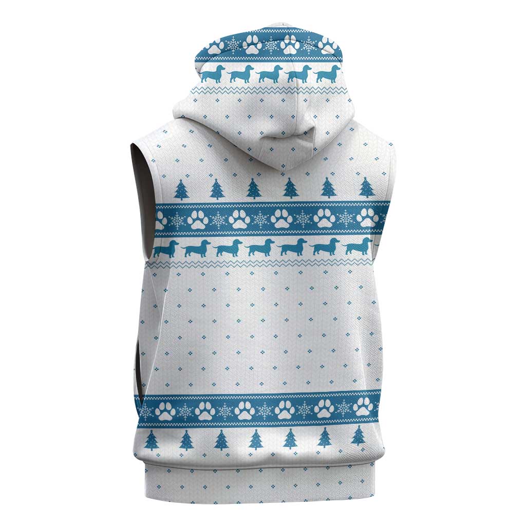 Dachshund Dog Tree Stack Sleeveless Zip Hoodie with Blue White Paw Print Pattern Design - Wonder Print Shop