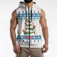 Dachshund Dog Tree Stack Sleeveless Zip Hoodie with Blue White Paw Print Pattern Design - Wonder Print Shop