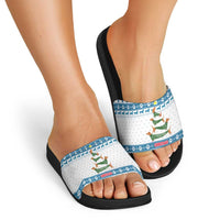 Dachshund Dog Tree Stack Slide Sandals with Blue White Paw Print Pattern Design - Wonder Print Shop