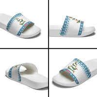 Dachshund Dog Tree Stack Slide Sandals with Blue White Paw Print Pattern Design - Wonder Print Shop