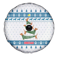 Dachshund Dog Tree Stack Spare Tire Cover with Blue White Paw Print Pattern Design - Wonder Print Shop