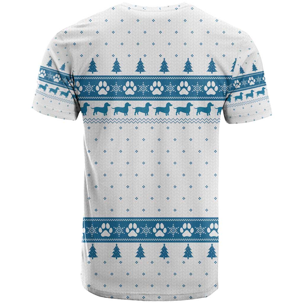 Dachshund Dog Tree Stack T Shirt with Blue White Paw Print Pattern Design - Wonder Print Shop
