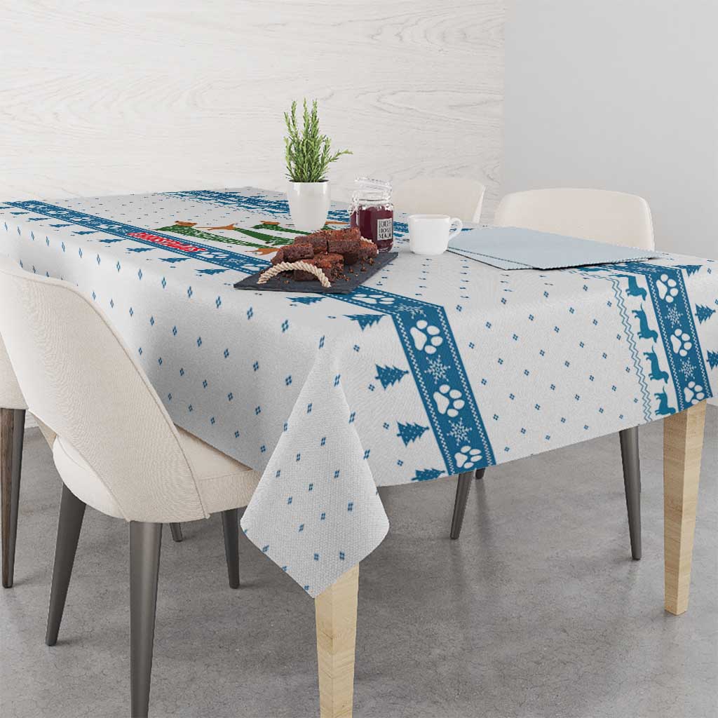 Dachshund Dog Tree Stack Tablecloth with Blue White Paw Print Pattern Design - Wonder Print Shop