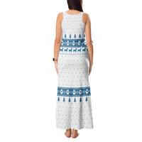 Dachshund Dog Tree Stack Tank Maxi Dress with Blue White Paw Print Pattern Design - Wonder Print Shop