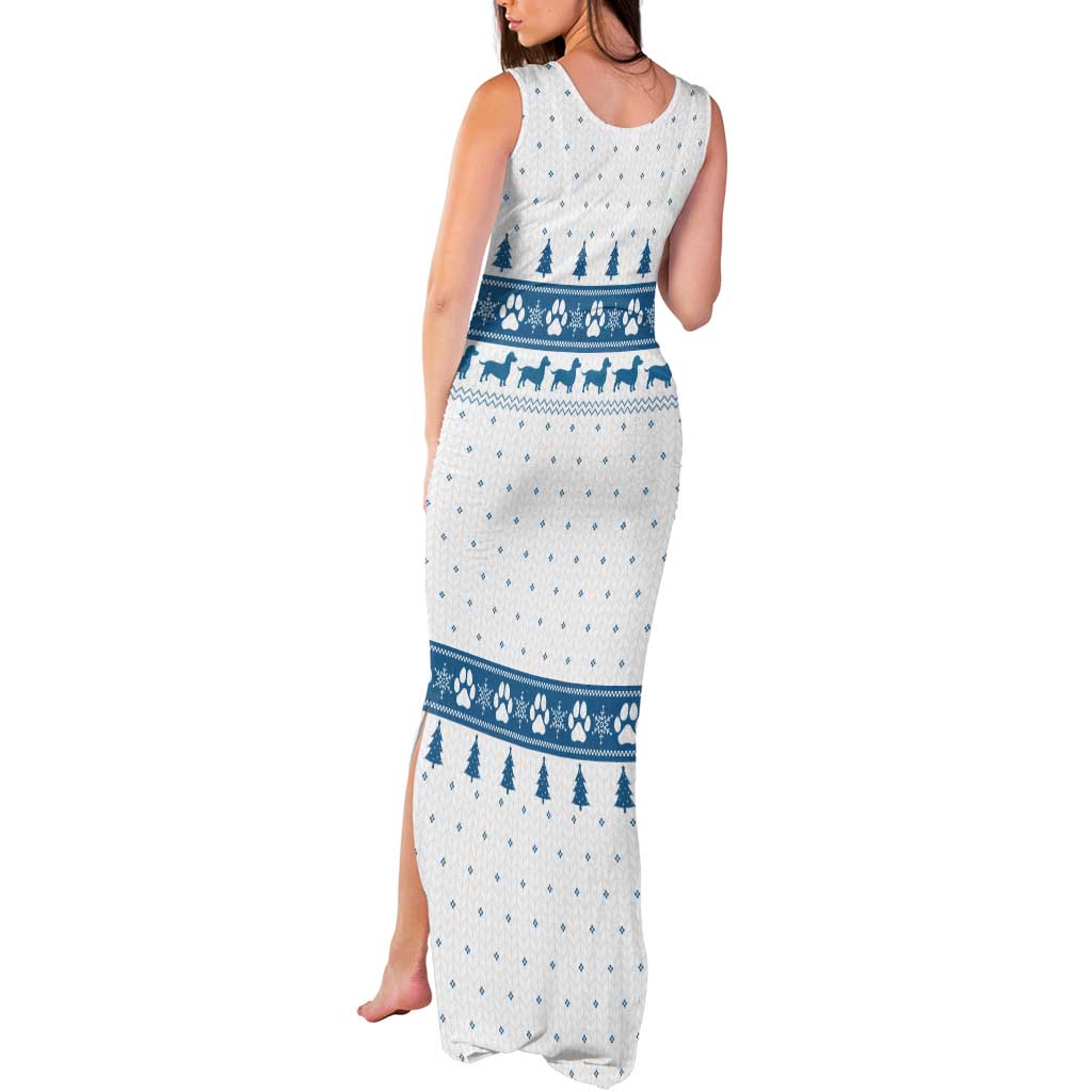 Dachshund Dog Tree Stack Tank Maxi Dress with Blue White Paw Print Pattern Design - Wonder Print Shop