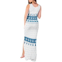 Dachshund Dog Tree Stack Tank Maxi Dress with Blue White Paw Print Pattern Design - Wonder Print Shop