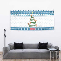 Dachshund Dog Tree Stack Tapestry with Blue White Paw Print Pattern Design - Wonder Print Shop