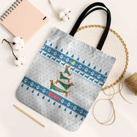 Dachshund Dog Tree Stack Tote Bag with Blue White Paw Print Pattern Design - Wonder Print Shop