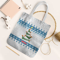 Dachshund Dog Tree Stack Tote Bag with Blue White Paw Print Pattern Design - Wonder Print Shop