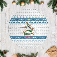 Dachshund Dog Tree Stack Tree Skirt with Blue White Paw Print Pattern Design - Wonder Print Shop