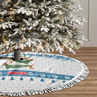 Dachshund Dog Tree Stack Tree Skirt with Blue White Paw Print Pattern Design - Wonder Print Shop