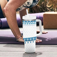 Dachshund Dog Tree Stack Tumbler With Handle with Blue White Paw Print Pattern Design - Wonder Print Shop