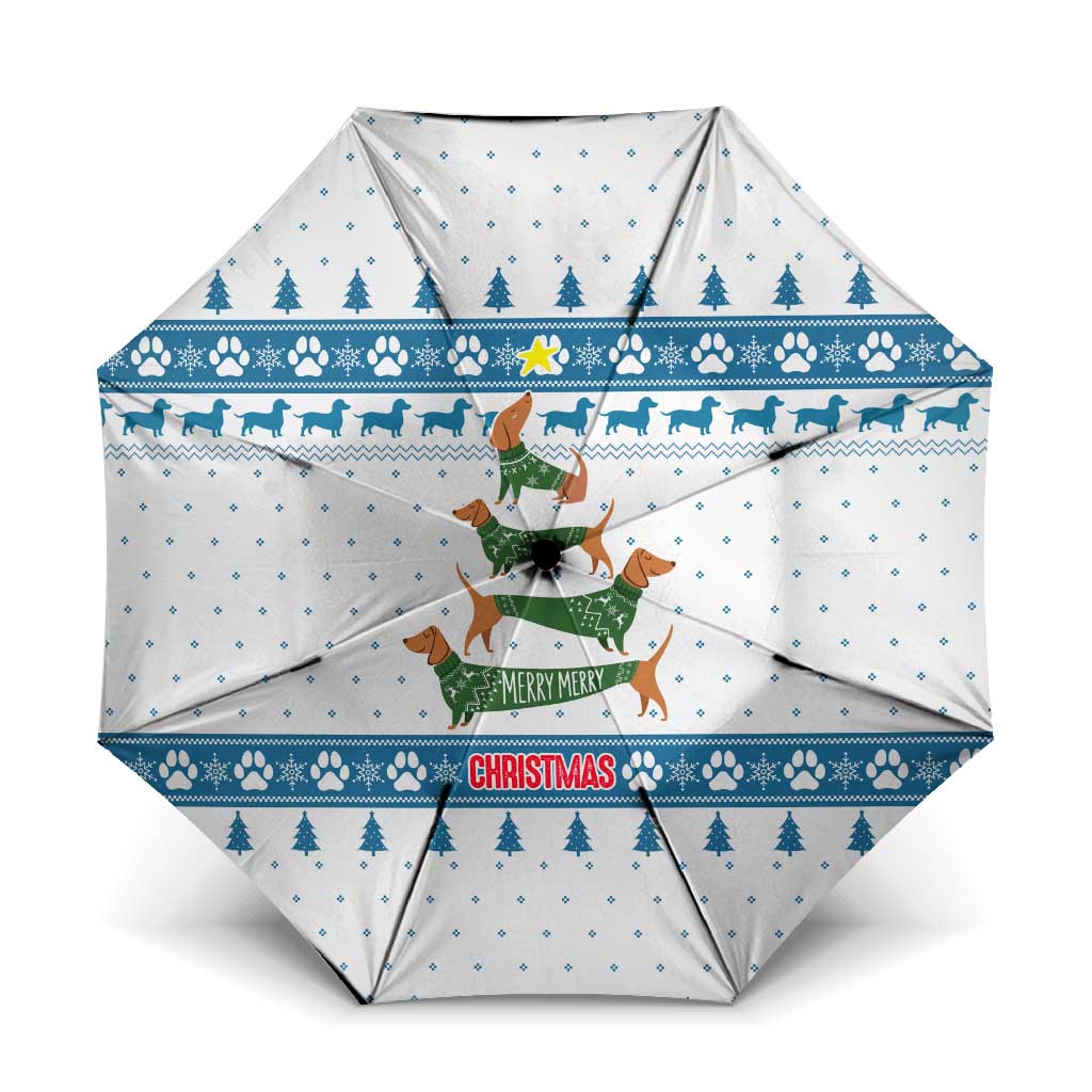 Dachshund Dog Tree Stack Umbrella with Blue White Paw Print Pattern Design - Wonder Print Shop