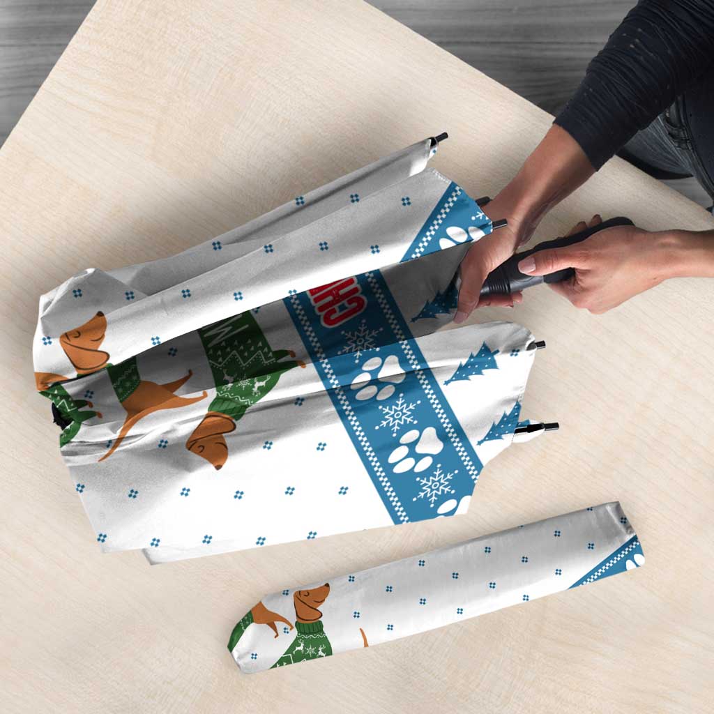 Dachshund Dog Tree Stack Umbrella with Blue White Paw Print Pattern Design - Wonder Print Shop