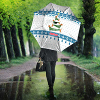 Dachshund Dog Tree Stack Umbrella with Blue White Paw Print Pattern Design - Wonder Print Shop