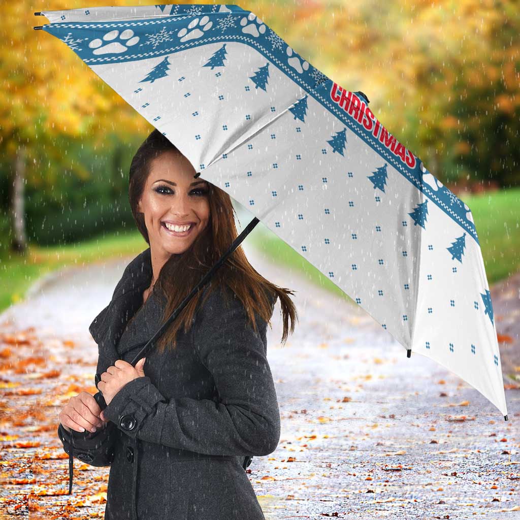 Dachshund Dog Tree Stack Umbrella with Blue White Paw Print Pattern Design - Wonder Print Shop