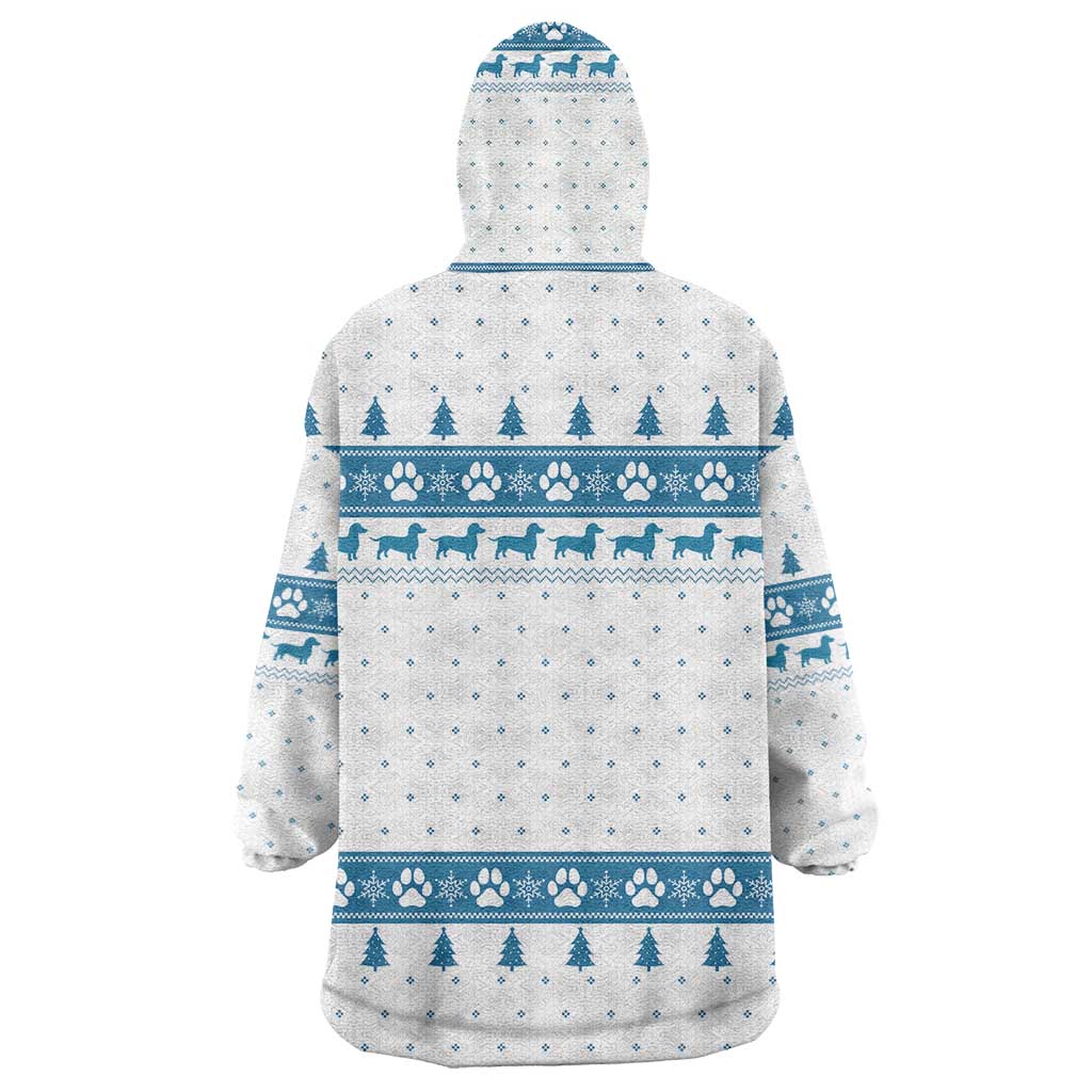 Dachshund Dog Tree Stack Wearable Blanket Hoodie with Blue White Paw Print Pattern Design - Wonder Print Shop
