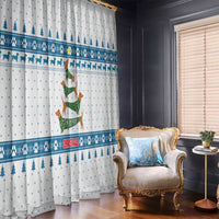 Dachshund Dog Tree Stack Window Curtain with Blue White Paw Print Pattern Design - Wonder Print Shop