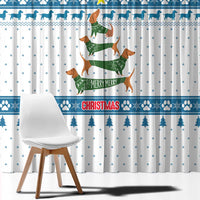 Dachshund Dog Tree Stack Window Curtain with Blue White Paw Print Pattern Design - Wonder Print Shop