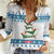 Dachshund Dog Tree Stack Women Casual Shirt with Blue White Paw Print Pattern Design - Wonder Print Shop