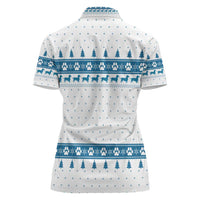 Dachshund Dog Tree Stack Women Polo Shirt with Blue White Paw Print Pattern Design - Wonder Print Shop