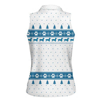 Dachshund Dog Tree Stack Women Sleeveless Polo Shirt with Blue White Paw Print Pattern Design - Wonder Print Shop