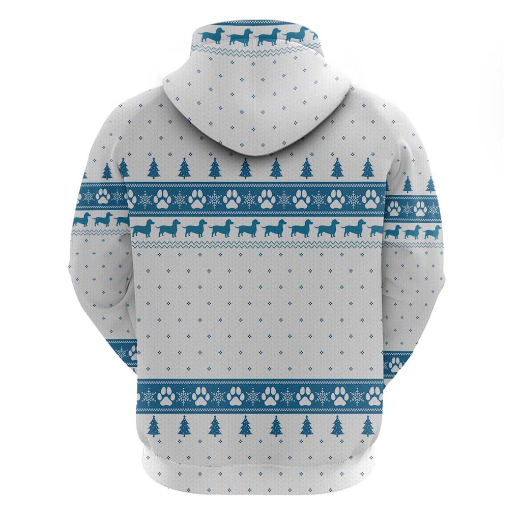 Dachshund Dog Tree Stack Zip Hoodie with Blue White Paw Print Pattern Design - Wonder Print Shop