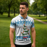 Dachshund Dog Tree Stack Zipper Polo Shirt with Blue White Paw Print Pattern Design - Wonder Print Shop