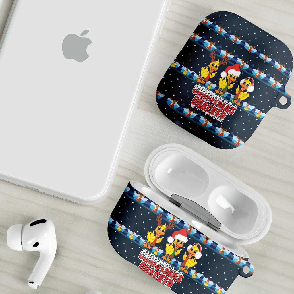 Funny Duck Characters Christmas Quacker Quote AirPods Case with Navy Tree Pattern Design - Wonder Print Shop