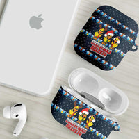 Funny Duck Characters Christmas Quacker Quote AirPods Case with Navy Tree Pattern Design - Wonder Print Shop