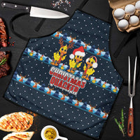 Funny Duck Characters Christmas Quacker Quote Apron with Navy Tree Pattern Design - Wonder Print Shop