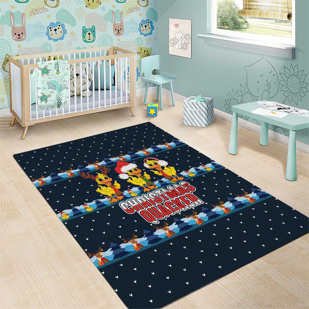 Funny Duck Characters Christmas Quacker Quote Area Rug with Navy Tree Pattern Design - Wonder Print Shop