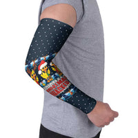 Funny Duck Characters Christmas Quacker Quote Arm Sleeves with Navy Tree Pattern Design - Wonder Print Shop