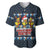 Funny Duck Characters Christmas Quacker Quote Baseball Jersey with Navy Tree Pattern Design - Wonder Print Shop