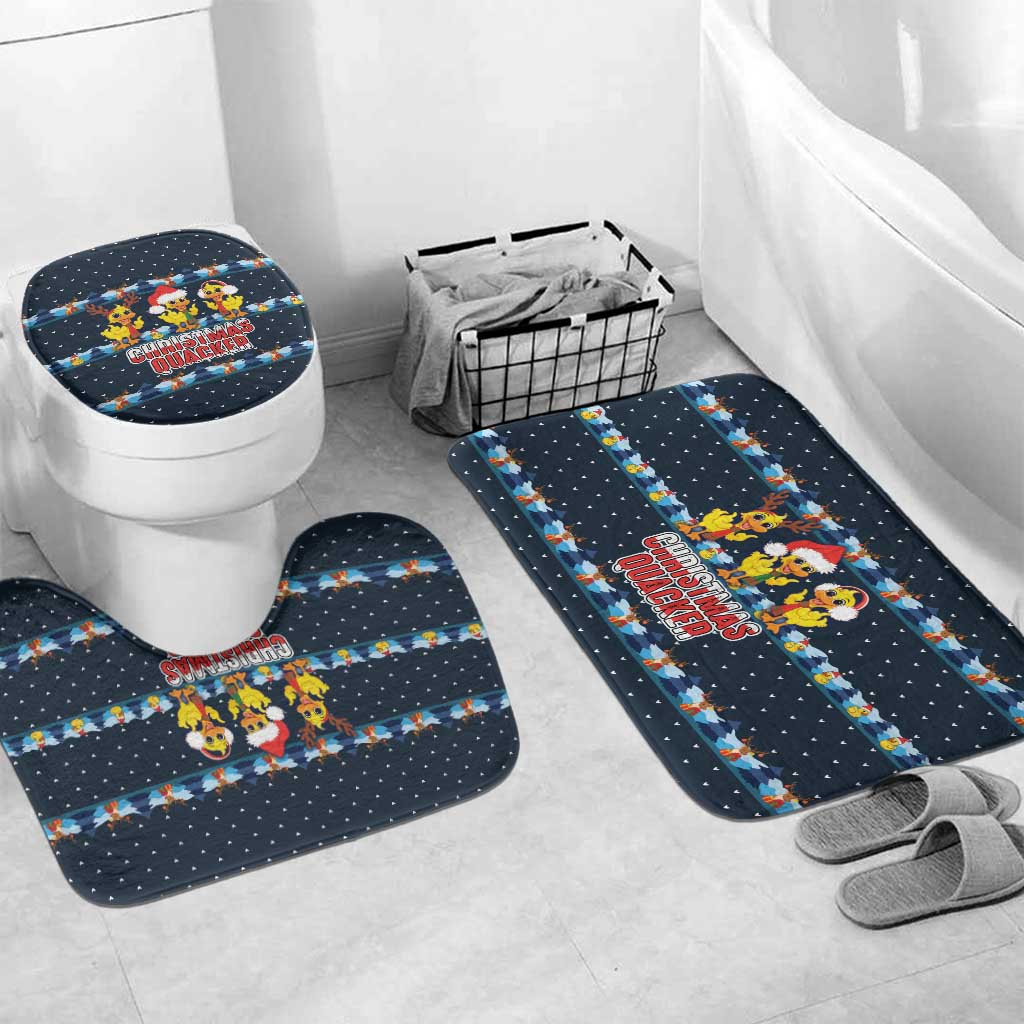 Funny Duck Characters Christmas Quacker Quote Bathroom Set with Navy Tree Pattern Design - Wonder Print Shop