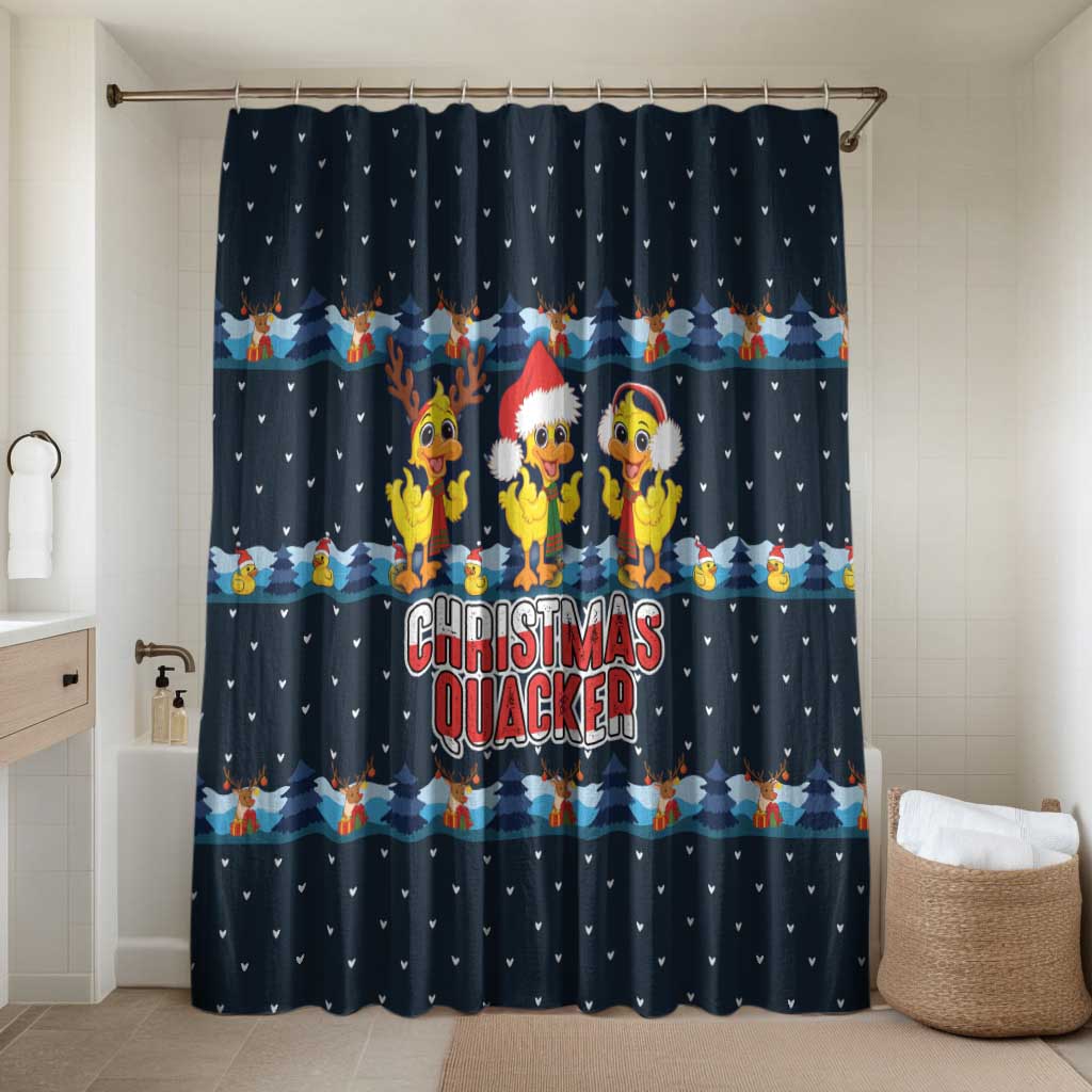 Funny Duck Characters Christmas Quacker Quote Bathroom Set with Navy Tree Pattern Design - Wonder Print Shop