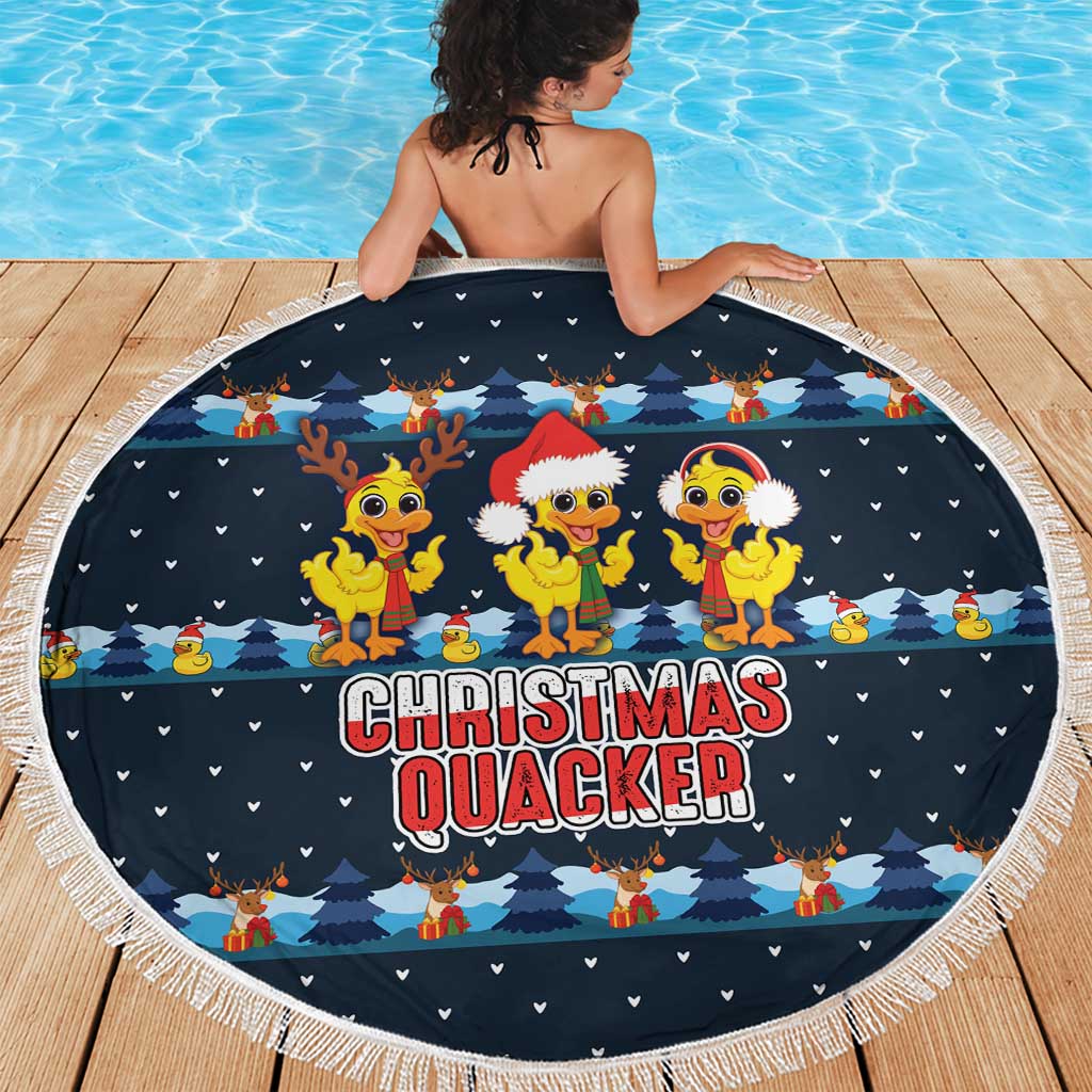 Funny Duck Characters Christmas Quacker Quote Beach Blanket with Navy Tree Pattern Design - Wonder Print Shop