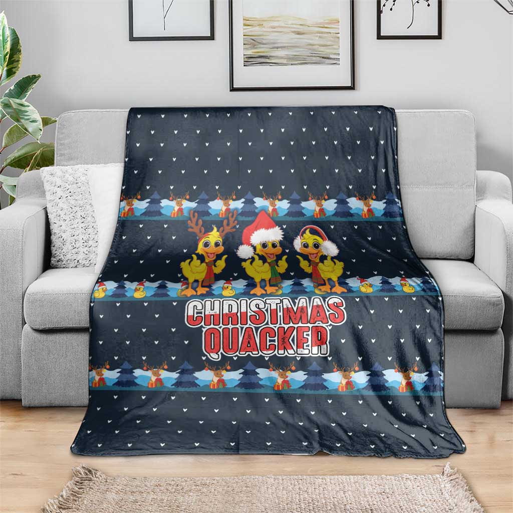 Funny Duck Characters Christmas Quacker Quote Blanket with Navy Tree Pattern Design - Wonder Print Shop