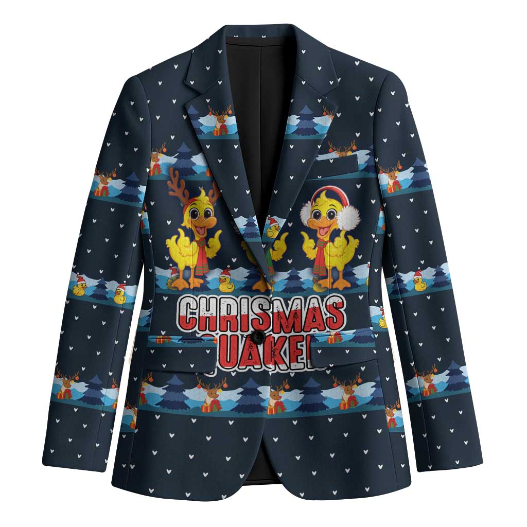 Funny Duck Characters Christmas Quacker Quote Blazer with Navy Tree Pattern Design - Wonder Print Shop