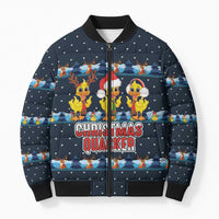 Funny Duck Characters Christmas Quacker Quote Bomber Puffer Jacket with Navy Tree Pattern Design - Wonder Print Shop