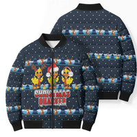 Funny Duck Characters Christmas Quacker Quote Bomber Puffer Jacket with Navy Tree Pattern Design - Wonder Print Shop