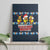 Funny Duck Characters Christmas Quacker Quote Canvas Wall Art with Navy Tree Pattern Design - Wonder Print Shop