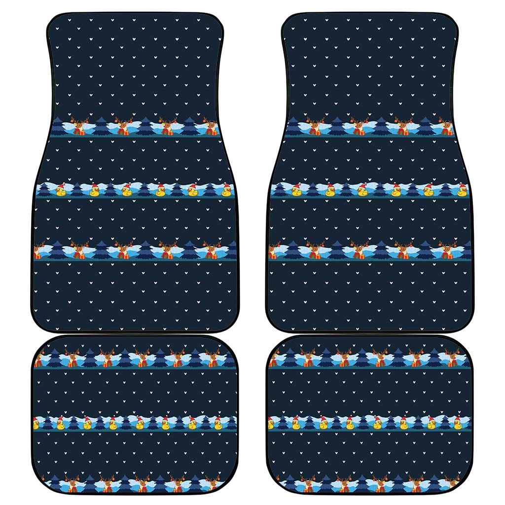 Funny Duck Characters Christmas Quacker Quote Car Mats with Navy Tree Pattern Design - Wonder Print Shop