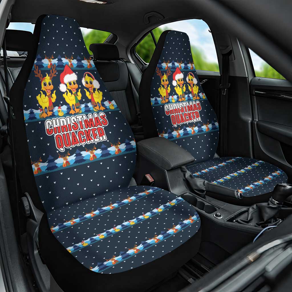 Funny Duck Characters Christmas Quacker Quote Car Seat Cover with Navy Tree Pattern Design - Wonder Print Shop