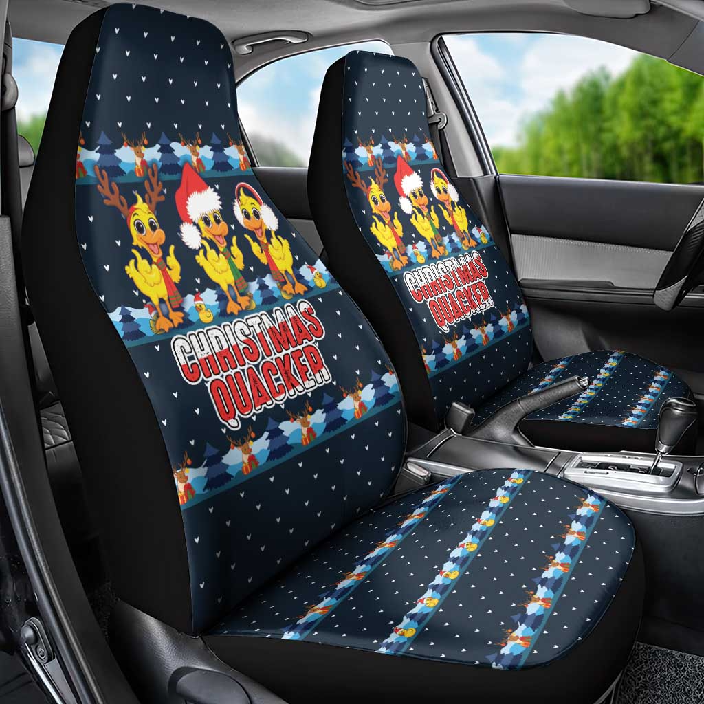 Funny Duck Characters Christmas Quacker Quote Car Seat Cover with Navy Tree Pattern Design - Wonder Print Shop